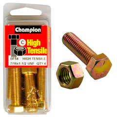 Champion - Hex Set Screws & Nuts - High Tensile - 7/16" x 1 - 1/2" - UNF - Grade 5 | BF54