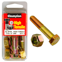 Champion - HEX BOLTS & NUTS - HIGH TENSILE - 7/16" x 3" - UNF - GRADE 5 | BF59