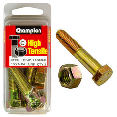 Champion - HEX BOLTS & NUTS - HIGH TENSILE - 1/2" x 1-3/4" - UNF - GRADE 5 | BF68
