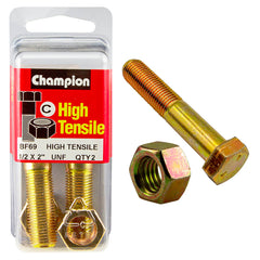 Champion - HEX BOLTS & NUTS - HIGH TENSILE - 1/2" x 2" - UNF - GRADE 5 | BF69