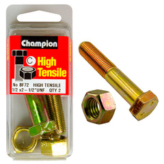 Champion - HEX BOLTS & NUTS - HIGH TENSILE - 1/2" x 2-1/2" - UNF - GRADE 5 | BF72