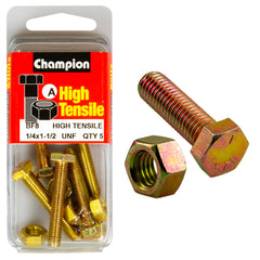 Champion - Hex Set Screws & Nuts - High Tensile - 1/4" x 1 - 1/2" - UNF - Grade 5 | BF8