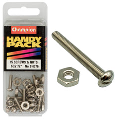 Champion - MACHINE SCREWS & NUTS-PAN-SLOT-6/40" x 1/2"-NICKEL PLATED | BH076