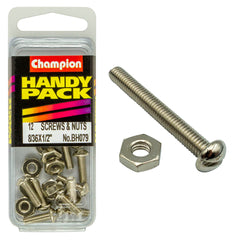 Champion - MACHINE SCREWS & NUTS-PAN-SLOT-8/36" x 1/2"-NICKEL PLATED | BH079