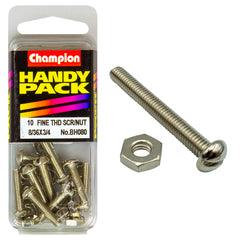 Champion - MACHINE SCREWS & NUTS-PAN-SLOT-10/32" x 1-1/2"-NICKEL PLATED | BH086