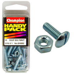 Champion - ROOFING BOLTS & NUTS-MUSHROOM HEAD-COMBO-3/16" x 1"-UNC-ZINC PLATED | BH092