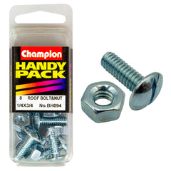 Champion - ROOFING BOLTS & NUTS-MUSHROOM HEAD-COMBO-1/4" x 3/4"-UNC-ZINC PLATED | BH094