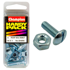 Champion - ROOFING BOLTS & NUTS-MUSHROOM HEAD-COMBO-1/4" x 1"-UNC-ZINC PLATED | BH095