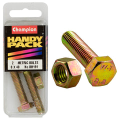 Champion - HEX SET SCREWS-HIGH TENSILE-M8 x 40mm-GRADE 8.8 & HEX PLAIN NUTS-M8 x 1.25mm-CLASS 8 | BH191