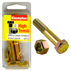 Champion - HEX BOLTS & NUTS - HIGH TENSILE - M10 x 70 x 1.25mm - GRADE 8.8 | BM112