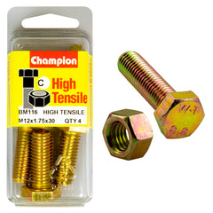 Champion - Hex Set Screws & Nuts - High Tensile - M12 x 30mm - Grade 8.8 | BM116
