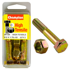 Champion - HEX BOLTS & NUTS - HIGH TENSILE - M12 x 65mm - GRADE 8.8 | BM128