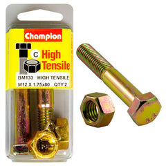 Champion - HEX BOLTS & NUTS - HIGH TENSILE - M12 x 80mm - GRADE 8.8 | BM133