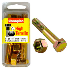 Champion - HEX BOLTS & NUTS - HIGH TENSILE - M12 x 75 x 1.5mm - GRADE 8.8 | BM148