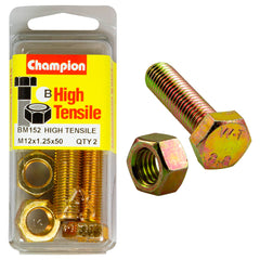 Champion - Hex Set Screws & Nuts - High Tensile - M12 x 50 1.25mm - Grade 8.8 | BM152