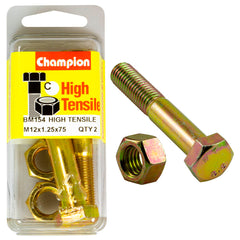 Champion - HEX BOLTS & NUTS - HIGH TENSILE - M12 x 75 x 1.25mm - GRADE 8.8 | BM154