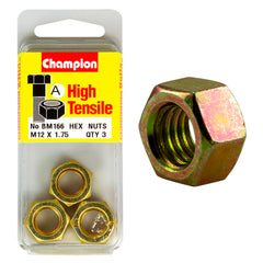 Champion - Hex Plain Nuts - High Tensile - M12 x 1.75mm - Class 8 | BM166
