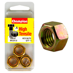 Champion - Hex Plain Nuts - High Tensile - M12 x 1.5mm - Class 8 | BM167