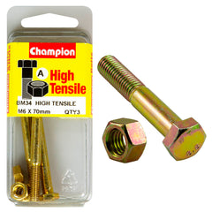 Champion - HEX BOLTS & NUTS - HIGH TENSILE - M6 x 70mm - GRADE 8.8 | BM34