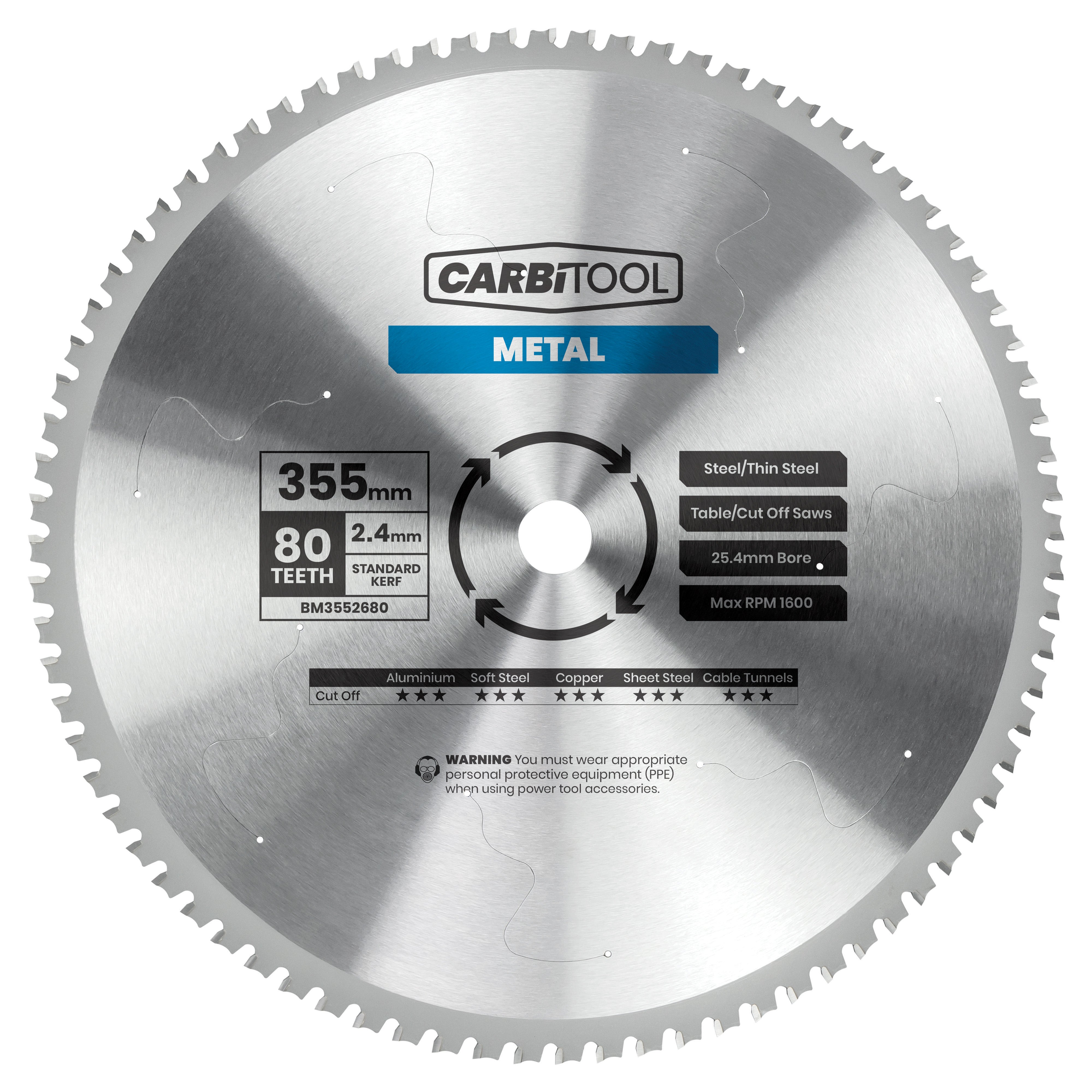 Carbitool - Blade Circular Saw 80T Arbor 25.4mm Metal Cutting 355mm | BM3552680