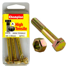 Champion - HEX BOLTS & NUTS - HIGH TENSILE - M6 x 80mm - GRADE 8.8 | BM35
