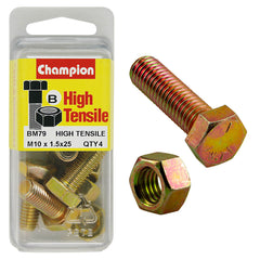 Champion - Hex Set Screws & Nuts - High Tensile - M10 x 25mm - Grade 8.8 | BM79