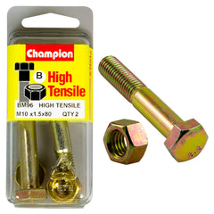 Champion - HEX BOLTS & NUTS - HIGH TENSILE - M10 x 80mm - GRADE 8.8 | BM96