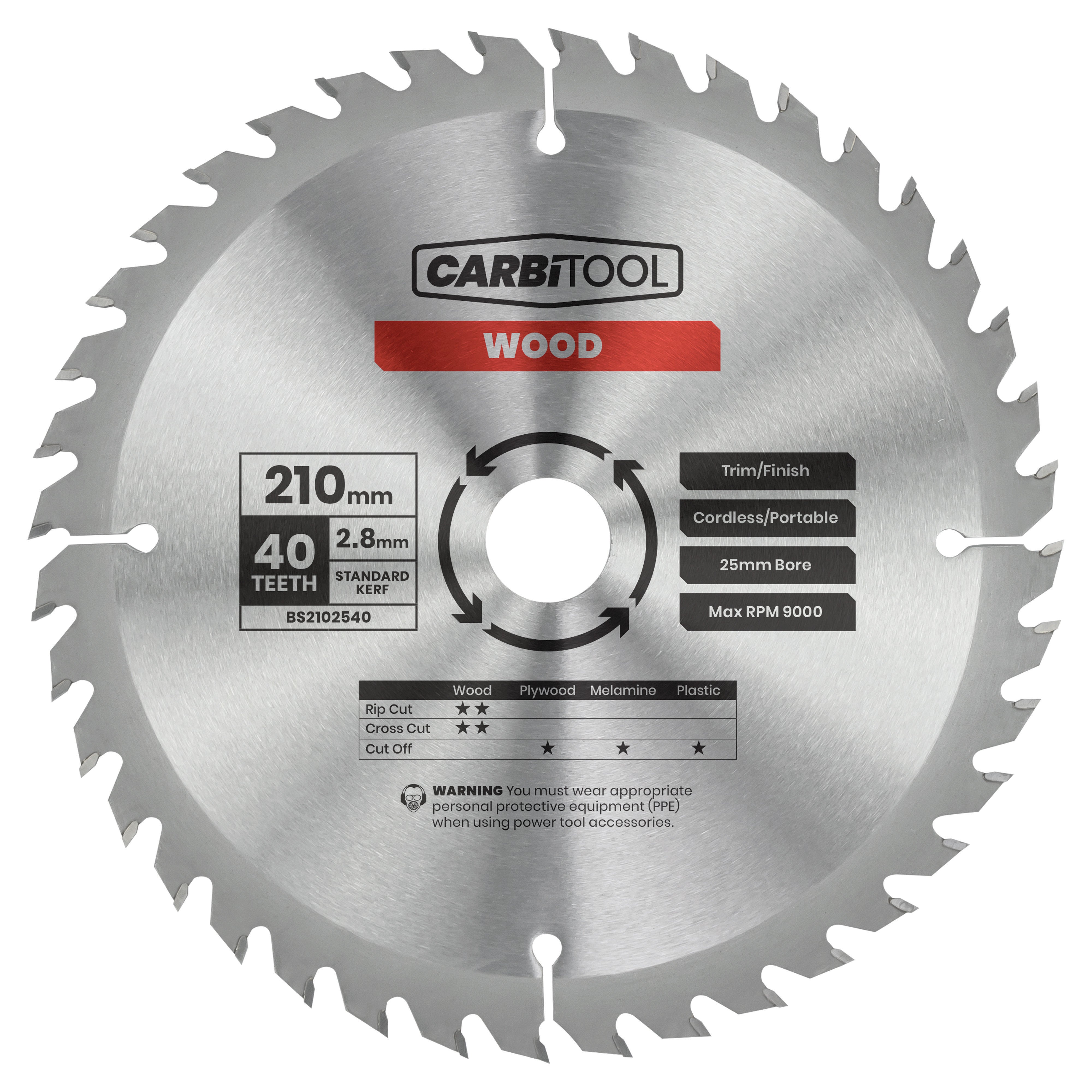 Carbitool - Blade Circular Saw 40T Arbor 25mm Standard Kerf 210mm | BS2102540