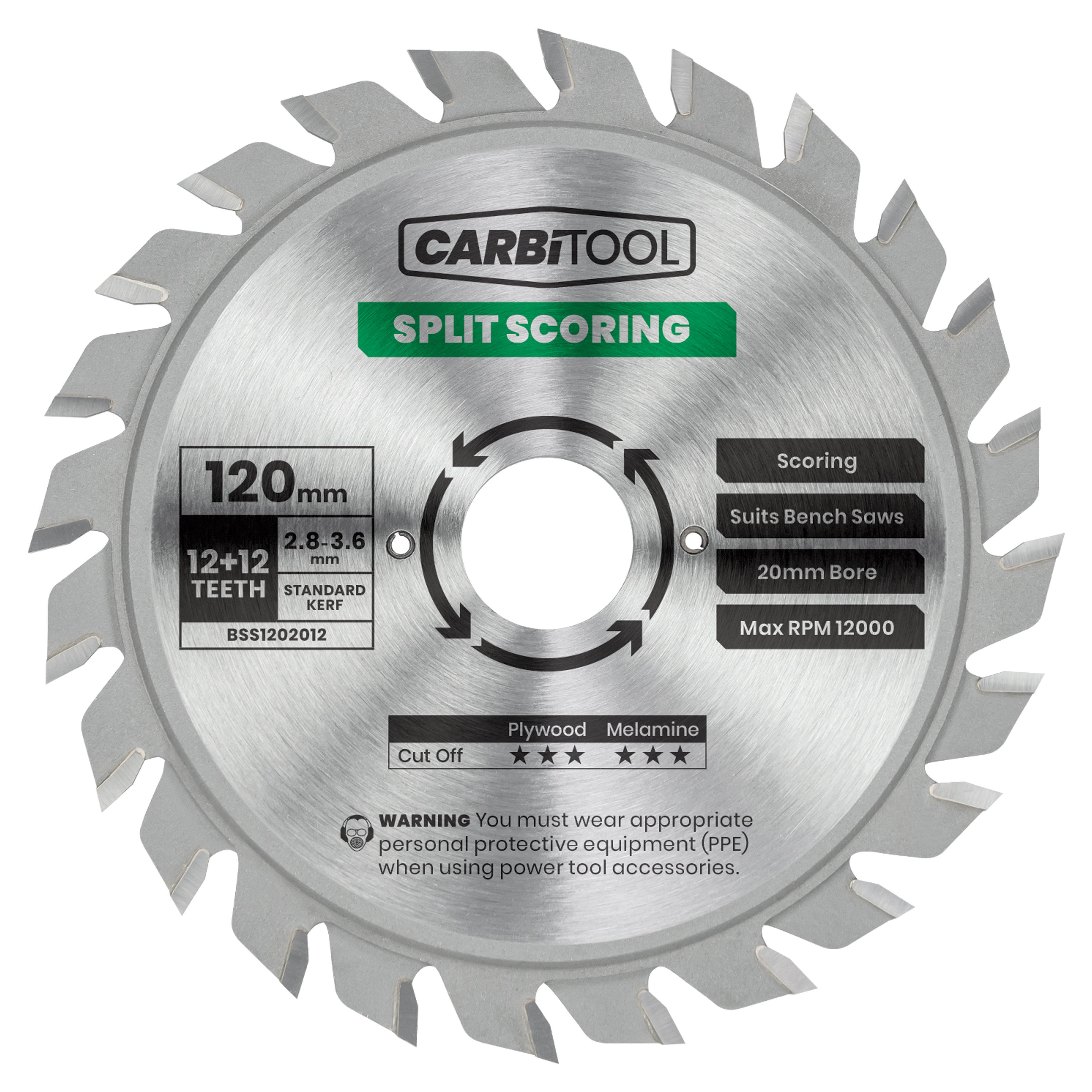 Carbitool - Blade Circular Saw 12T+12T Arbor 20mm Split Scoring 120mm | BSS1202012
