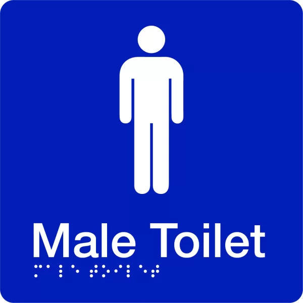 Uniform Safety Signs - 180x180mm - Braille - Blue PVC - Male Toilet | BTS001