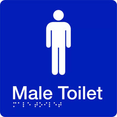 Uniform Safety Signs - 180x180mm - Braille - Blue PVC - Male Toilet | BTS001