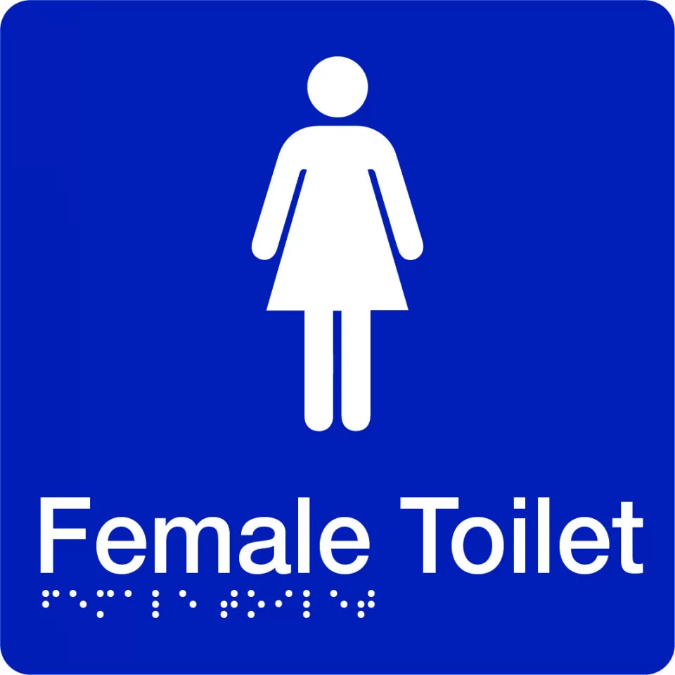 Uniform Safety Signs - 180x180mm - Braille - Blue PVC - Female Toilet | BTS002