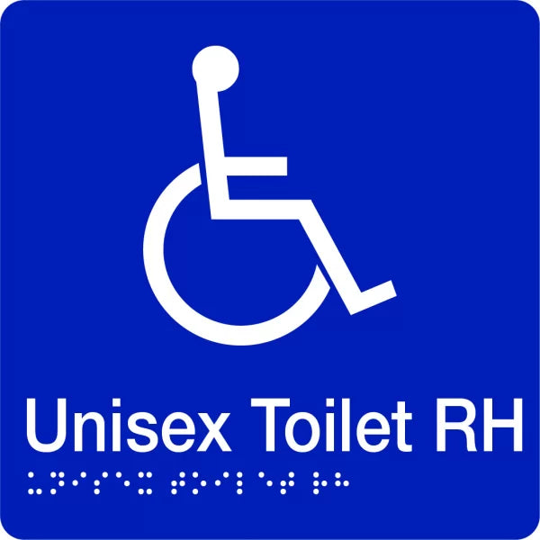 Uniform Safety Signs - 180x180mm - Braille - Blue PVC - Accessible Toilet (Right Hand) | BTS003-RH