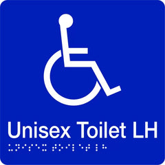 Uniform Safety Signs - 180x180mm - Braille - Silver PVC - Accessible Toilet (Left Hand) | BTS003B-LH