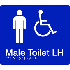 Uniform Safety Signs - 180x210mm - Braille - Blue PVC - Male Accessible Toilet (Left Hand) | BTS006-LH