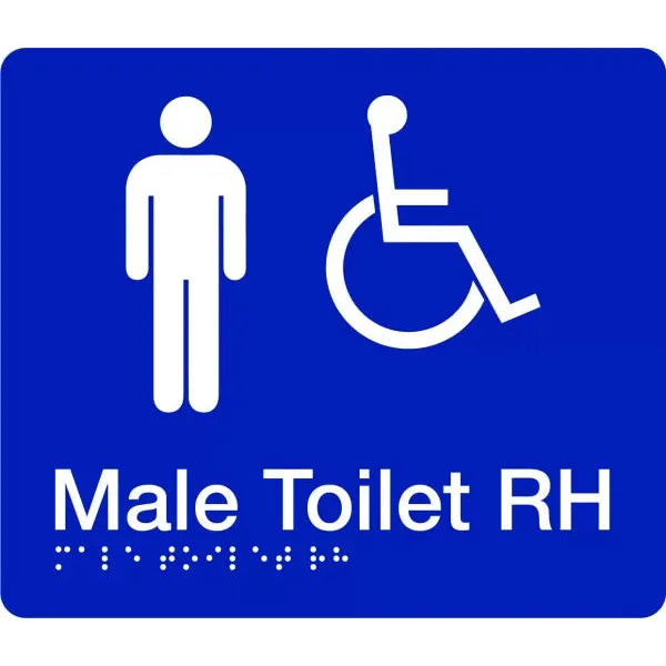 Uniform Safety Signs - 180x210mm - Braille - Blue PVC - Male Accessible Toilet (Right Hand) | BTS006-RH