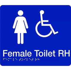 Uniform Safety Signs - 180x210mm - Braille - Blue PVC - Female Accessible Toilet (Right Hand) | BTS007-RH