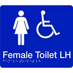 Uniform Safety Signs - 180x210mm - Braille - Silver PVC - Female Accessible Toilet (Left Hand) | BTS007B-LH