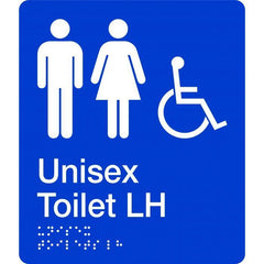 Uniform Safety Signs - 180x210mm - Braille - Silver PVC - Unisex Accessible Toilet (Left Hand) | BTS008B-LH