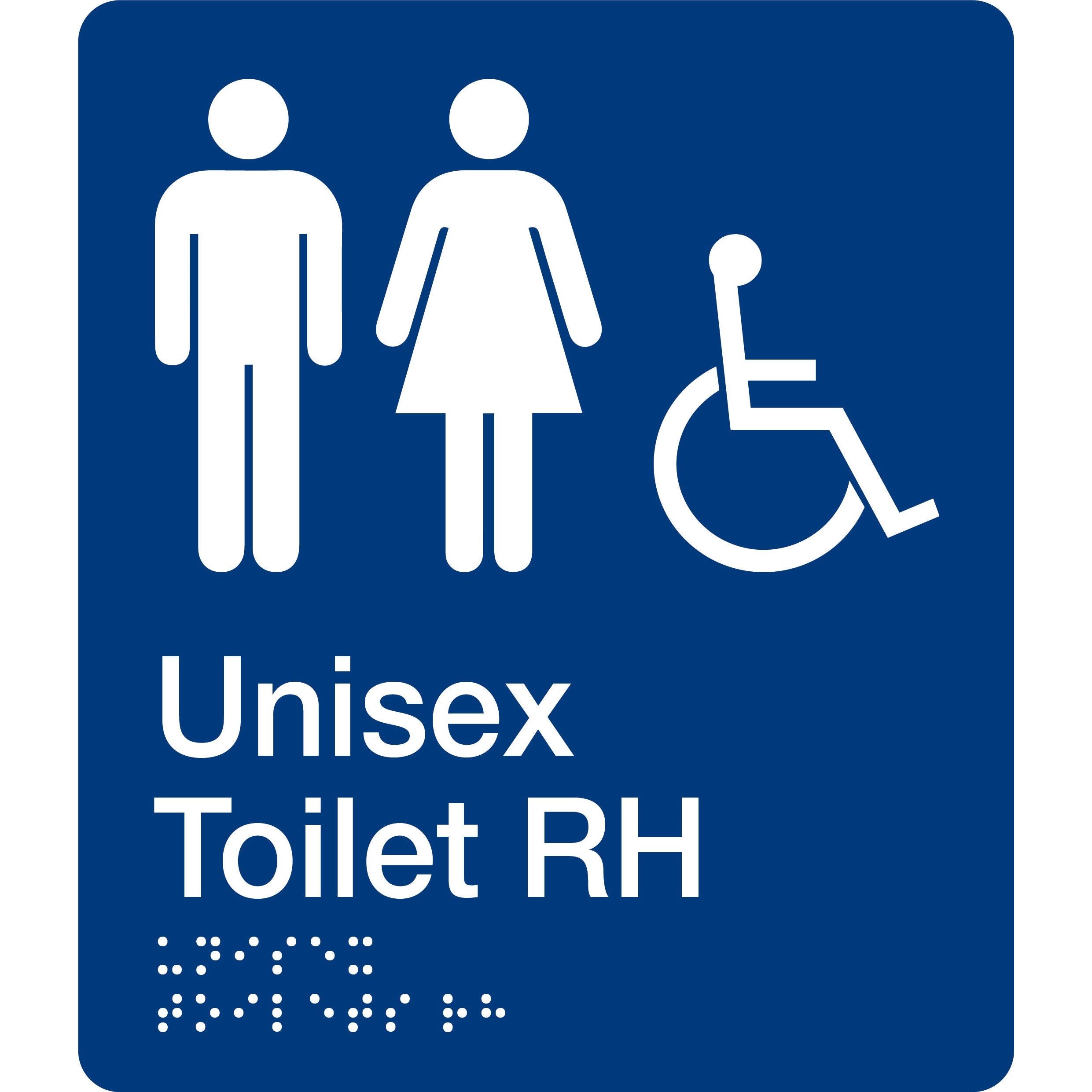 Uniform Safety Signs - 180x210mm - Braille - Silver PVC - Unisex Accessible Toilet (Right Hand) | BTS008B-RH