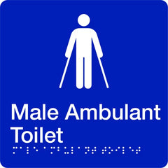 Uniform Safety Signs - 180x180mm - Braille - Silver PVC - Male Ambulant Toilet | BTS012B