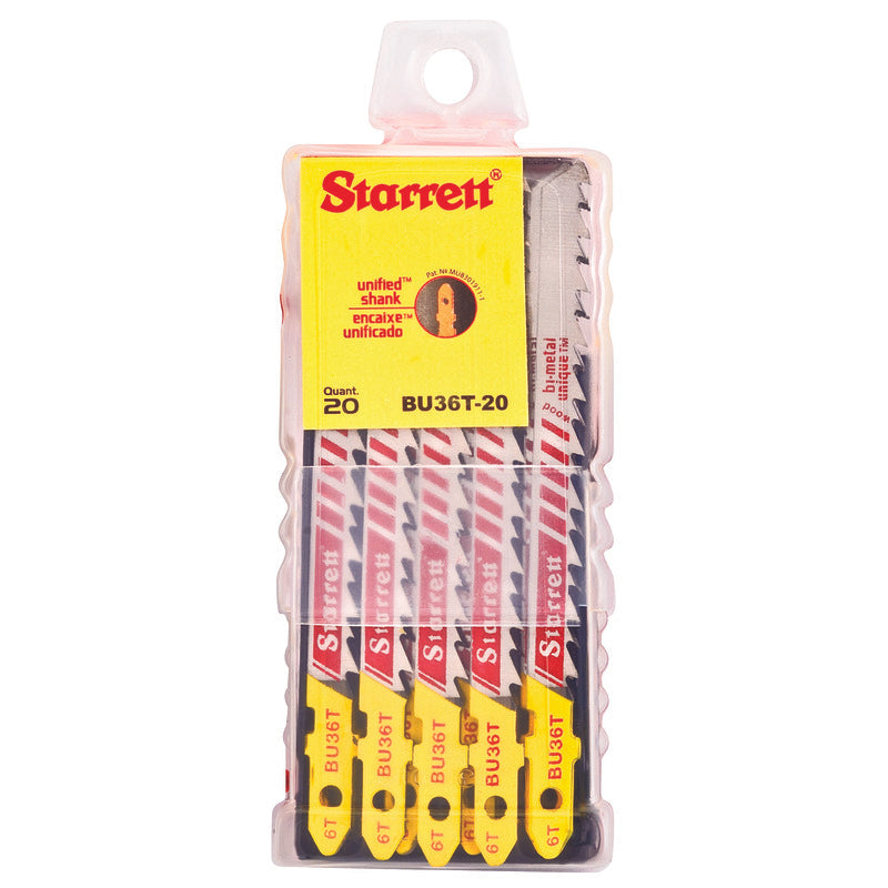Starrett - Jig Saw Blades - Unified Shank 75mm x 7.5mm x 1.3mm x 6TPI Ground Tooth (20 | BU36T-20