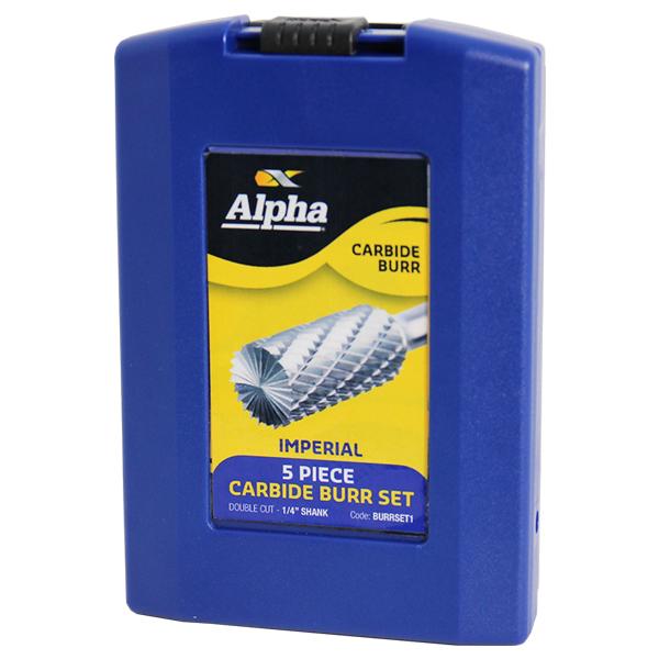 ALPHA 5 Pce Carbide Burr Set SB-3DC, SC-3DC, SC-5DC, SF-3DC, SF-5DC 5pce