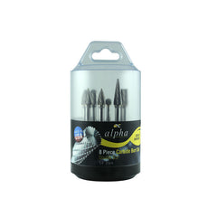 ALPHA 8 pce Metric Carbide Burr Set SA-5MDC, SC-5MDC, SD-5MDC, SF-5MDC, SG-5MDC, SH-5MDC, SL-4MDC, SM-5MDC 8pce