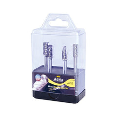 ALPHA 4Pce Carbide Burr Set SA-3DC, SB-3DC, SC-3DC, SF-3DC 4Pce