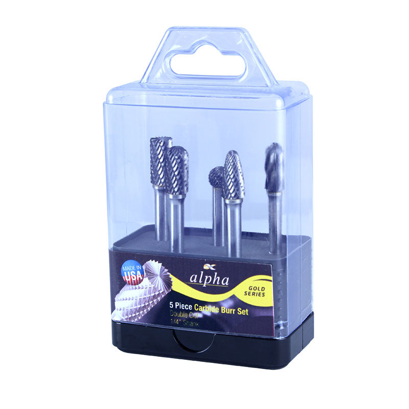 ALPHA 5 Pce Carbide Burr Set 1/4 with 1/4 Shank 5pce