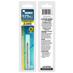 Bordo - 8.00mm 4 Cut Glass and Tile Drill Bits Hex Shank  | 2552-8.00