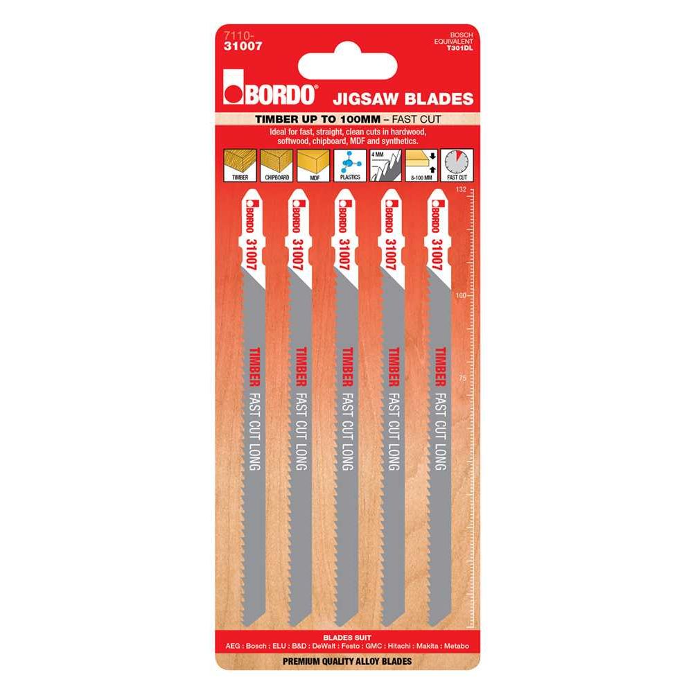 Bordo - 132mm x 4.0T HCS T-Shank Fast Cut Jigsaw Blade - 5Pk | 7110-31007
