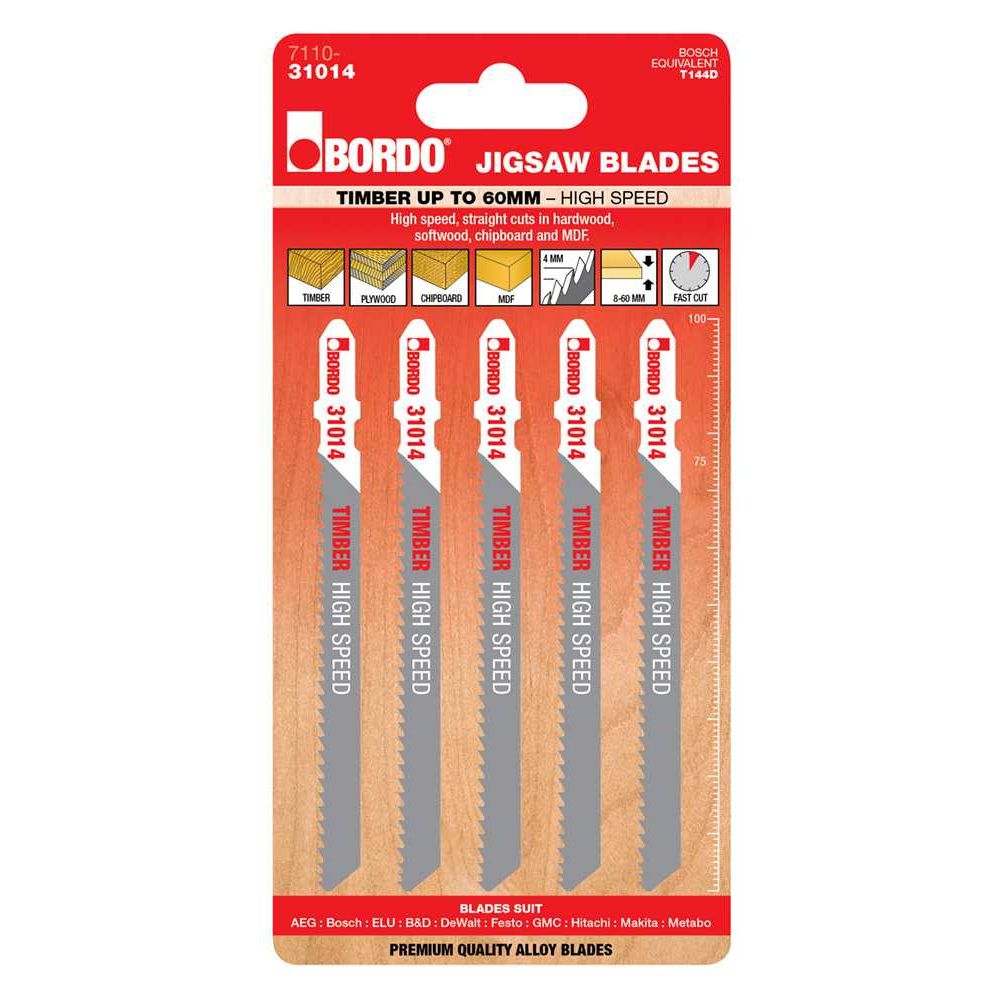 Bordo - 100mm x 4.0T HCS T-Shank High Speed Cut Jigsaw Blade - 5Pk | 7110-31014