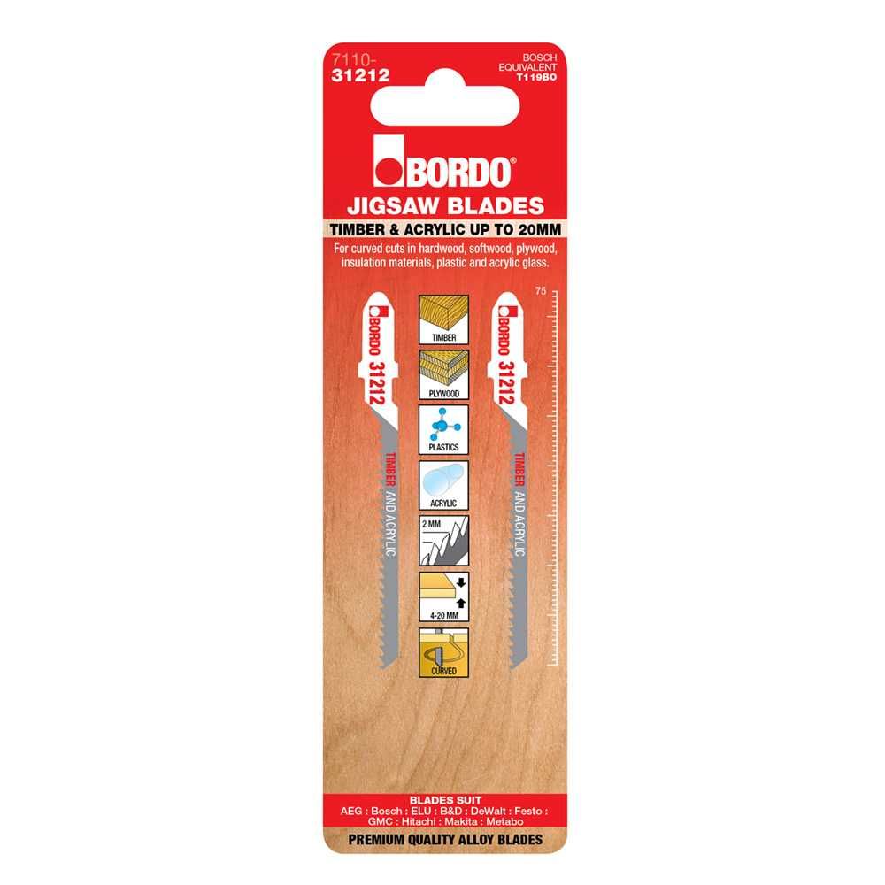 Bordo - 75mm x 2.0T HCS T-Shank Curved Cut Jigsaw Blade - 2Pk | 7110-31212